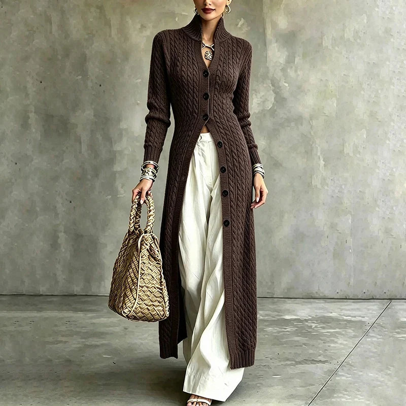 Sofie | Long Cable Knit Button Cardigan