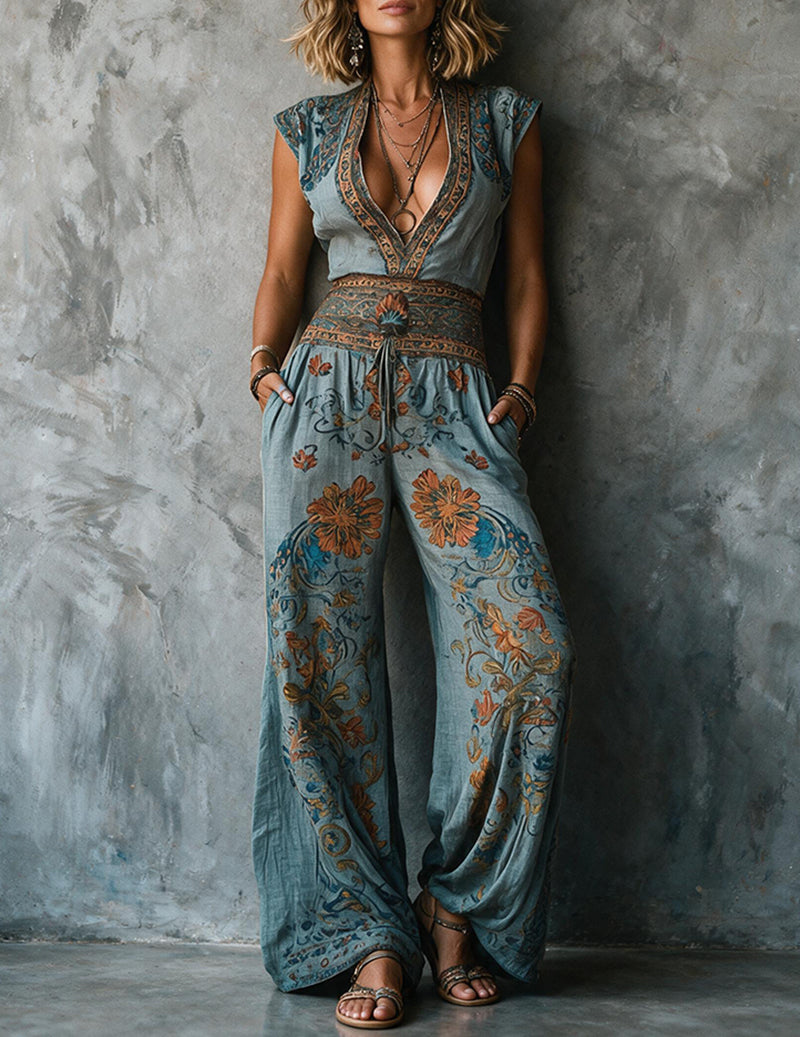 Rosalie | Linen Boho Wide-Leg Jumpsuit
