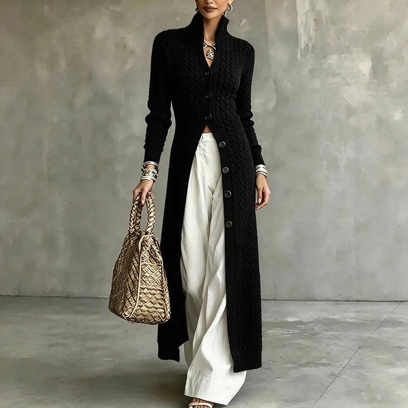 Sofie | Long Cable Knit Button Cardigan