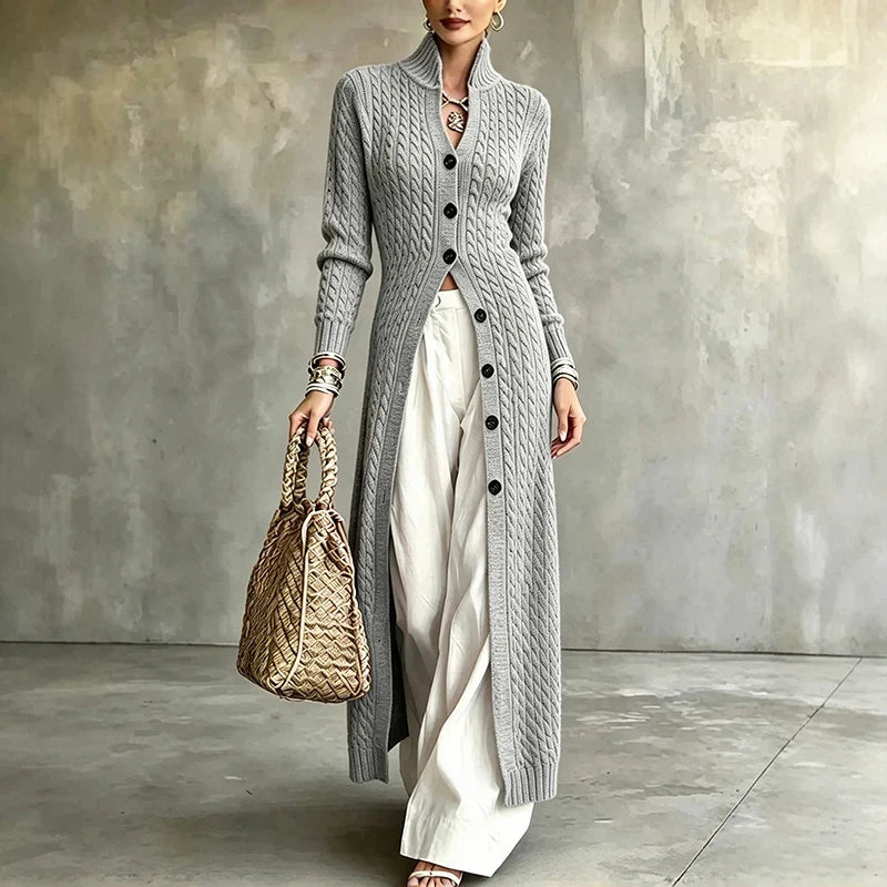 Sofie | Long Cable Knit Button Cardigan