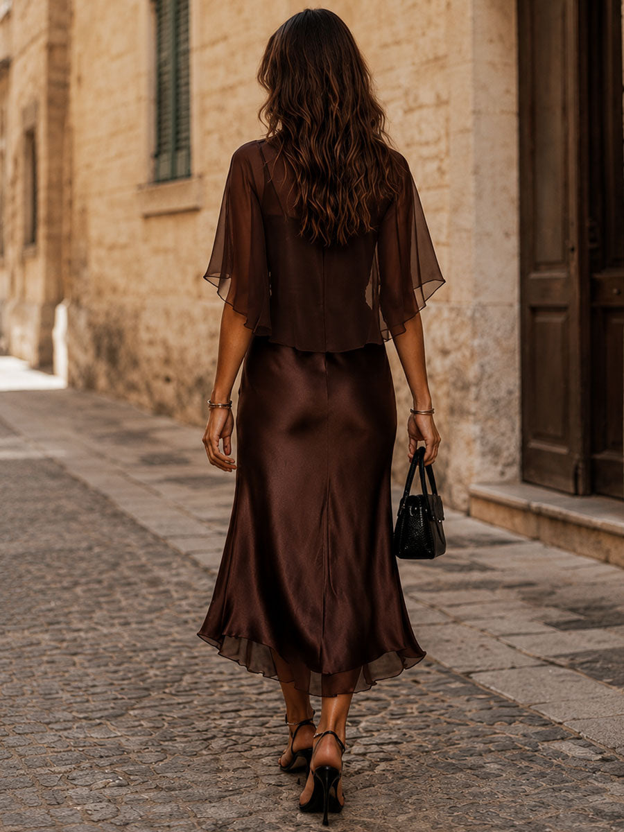 Mencía | Satin Two-Piece Midi Dress Set