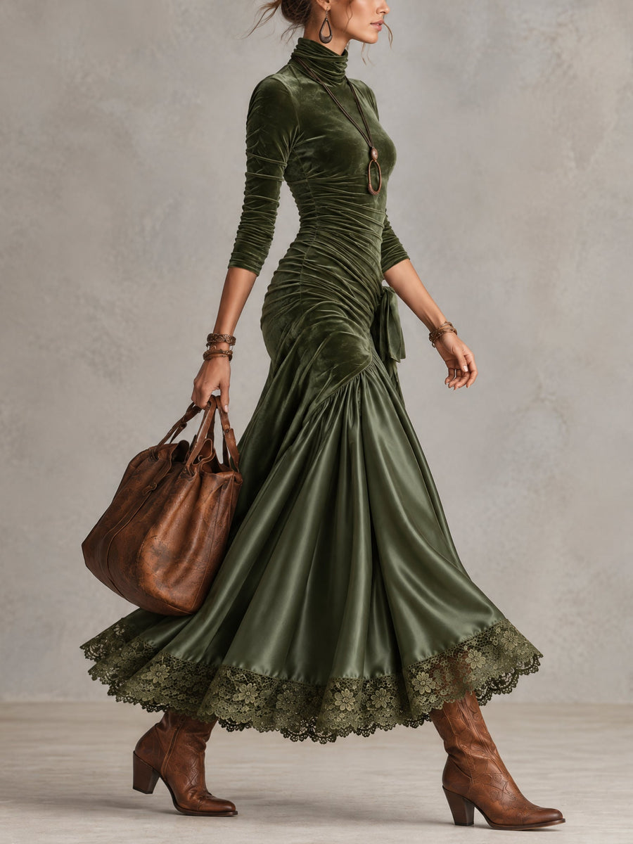 Nerea | Draped Lace-Hem Maxi Dress