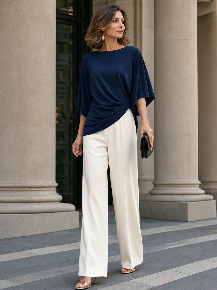 Gabriela | Draped Blouse & Wide-Leg Trouser Set