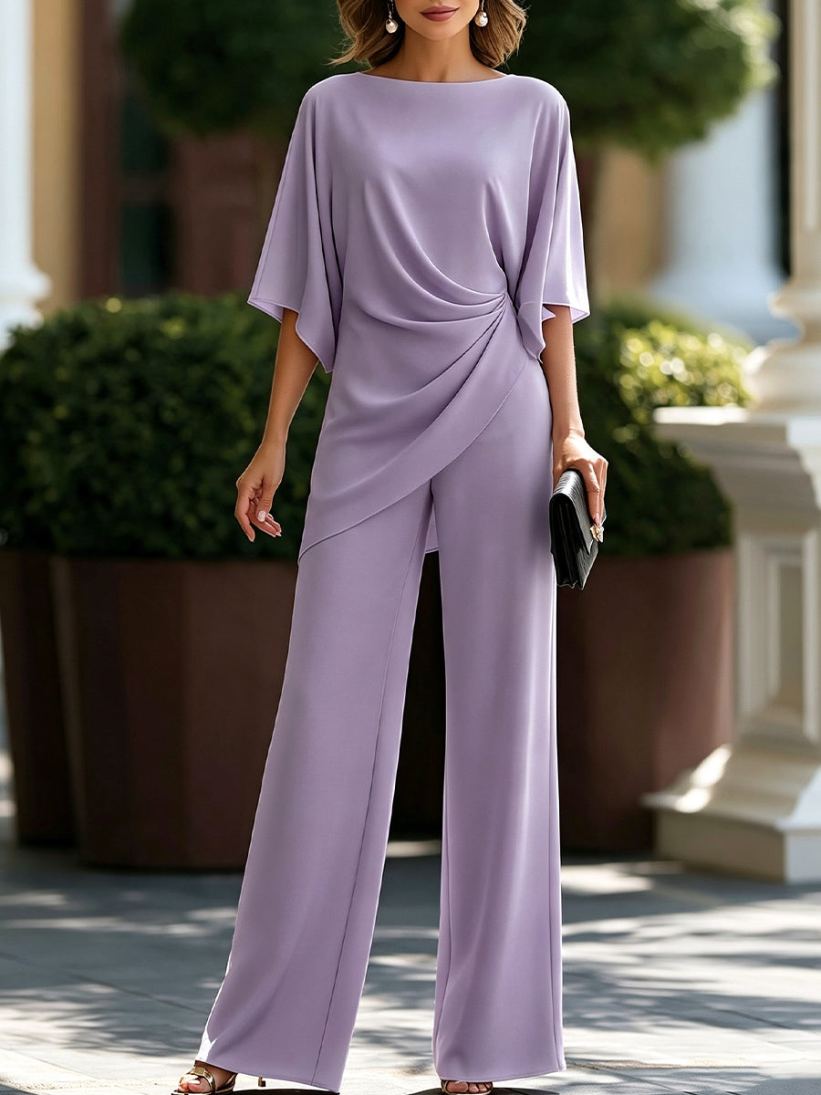 Gabriela | Draped Blouse & Wide-Leg Trouser Set