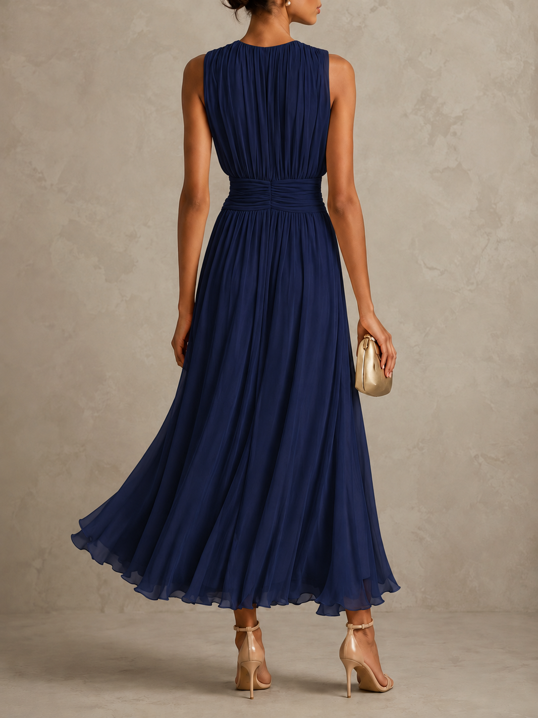 Iselle | Ruched Waist Sleeveless Maxi Dress