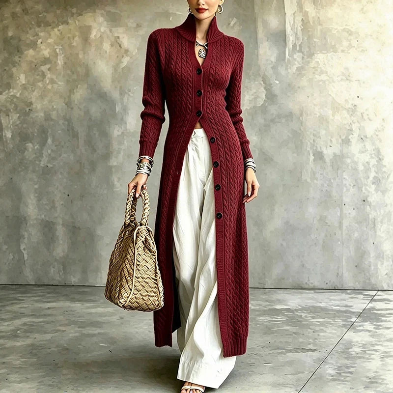 Sofie | Long Cable Knit Button Cardigan