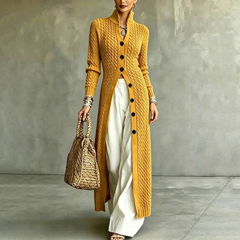 Sofie | Long Cable Knit Button Cardigan