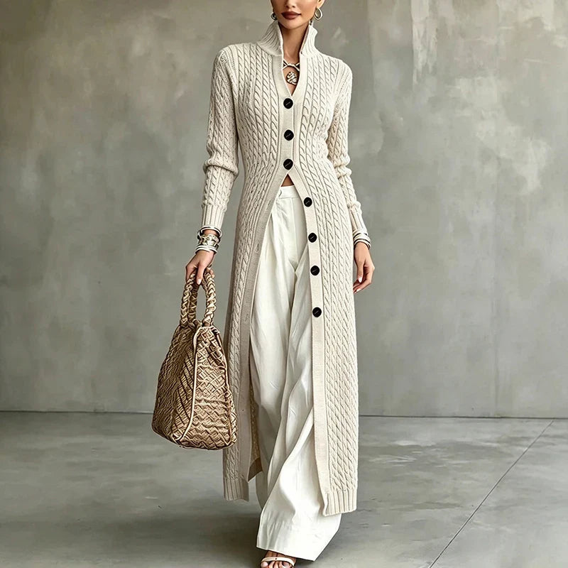 Sofie | Long Cable Knit Button Cardigan
