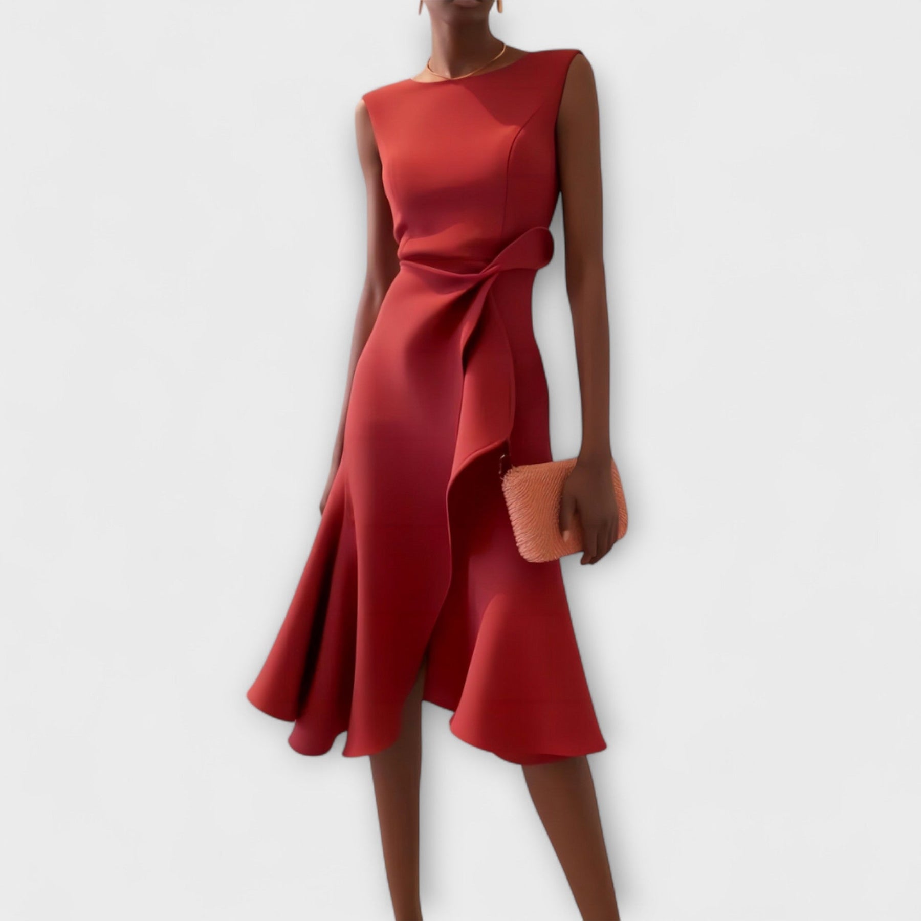 Delphine™ | Asymmetric Ruffle Midi Dress