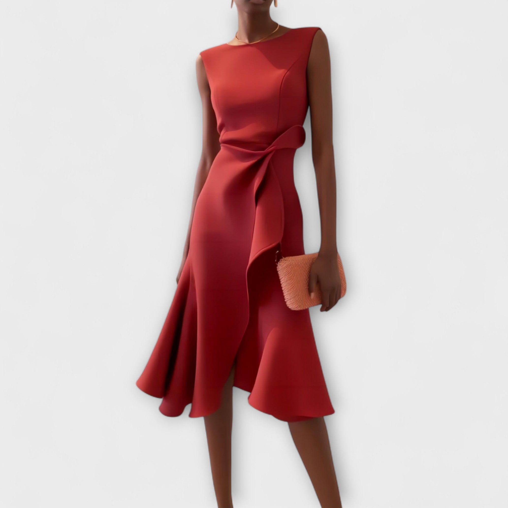 Delphine™ | Asymmetric Ruffle Midi Dress