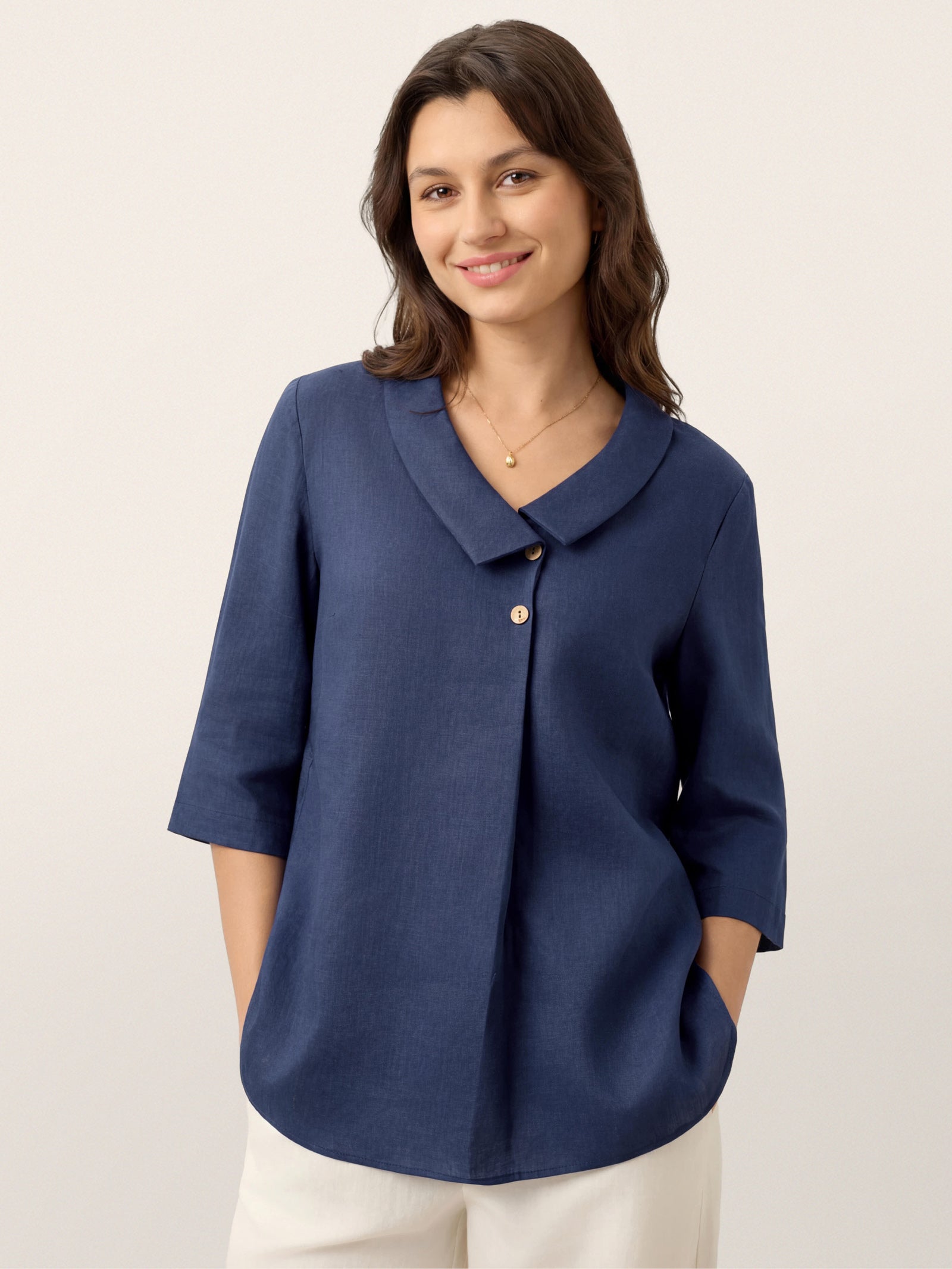 Ottilie | Linen Asymmetric Collar Top