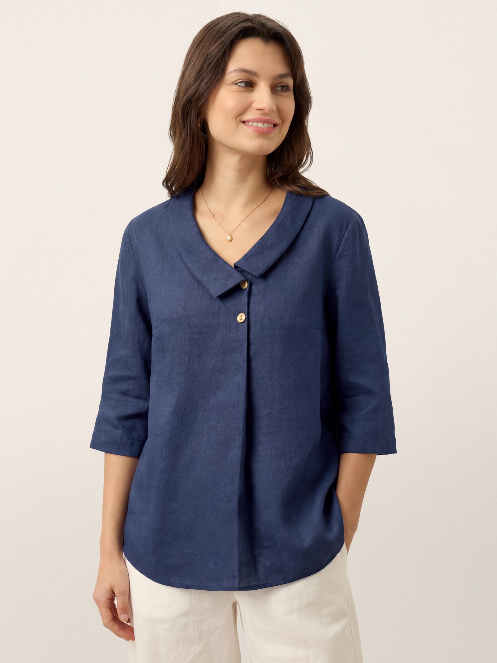 Ottilie | Linen Asymmetric Collar Top