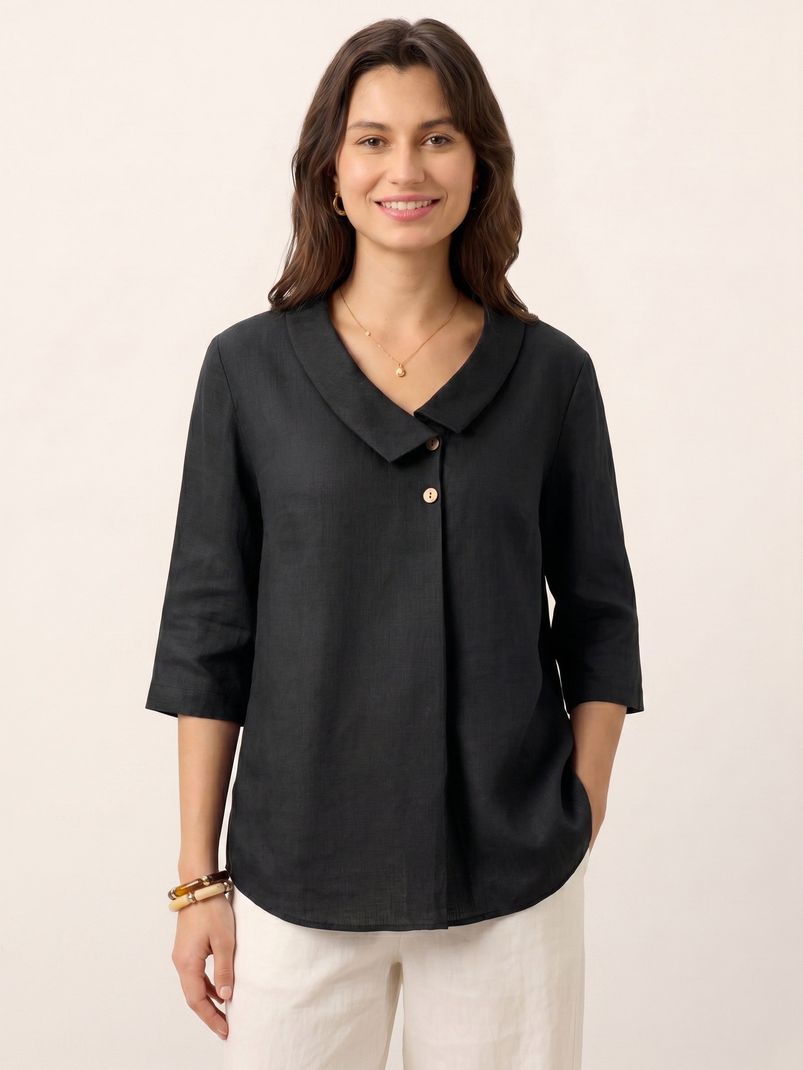 Ottilie | Linen Asymmetric Collar Top