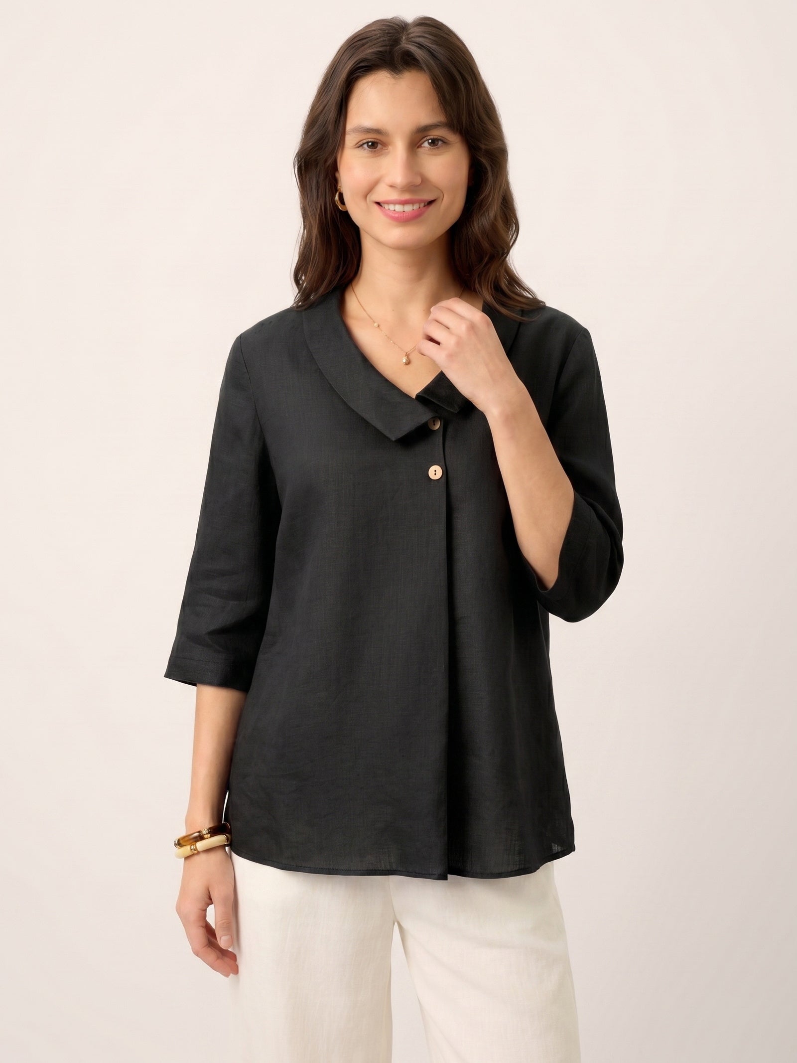 Ottilie | Linen Asymmetric Collar Top