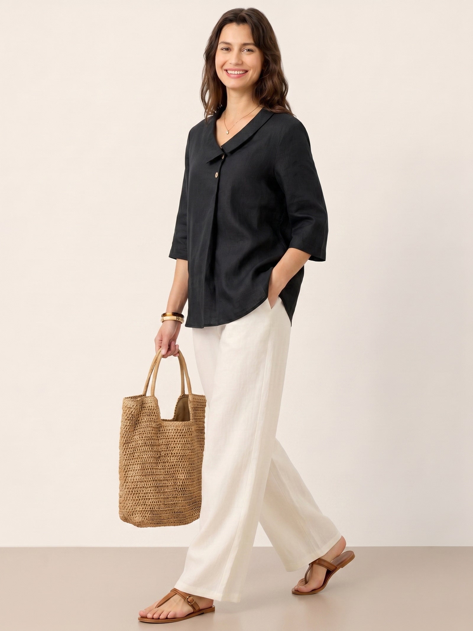 Ottilie | Linen Asymmetric Collar Top