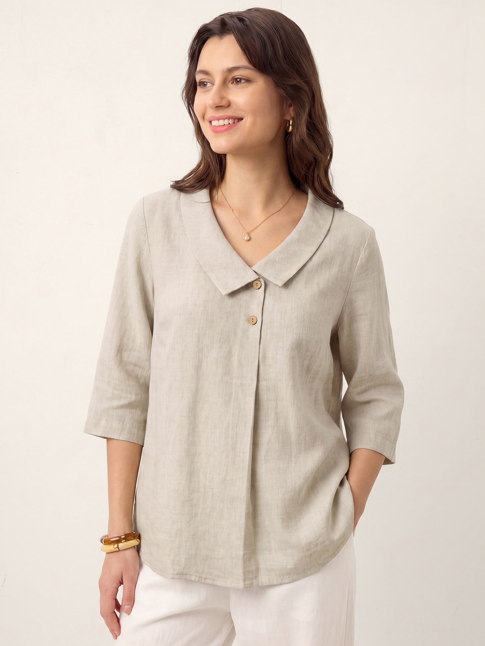 Ottilie | Linen Asymmetric Collar Top