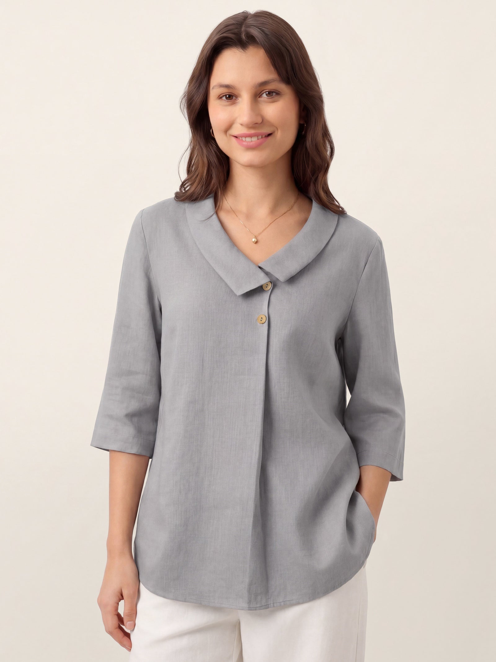 Ottilie | Linen Asymmetric Collar Top