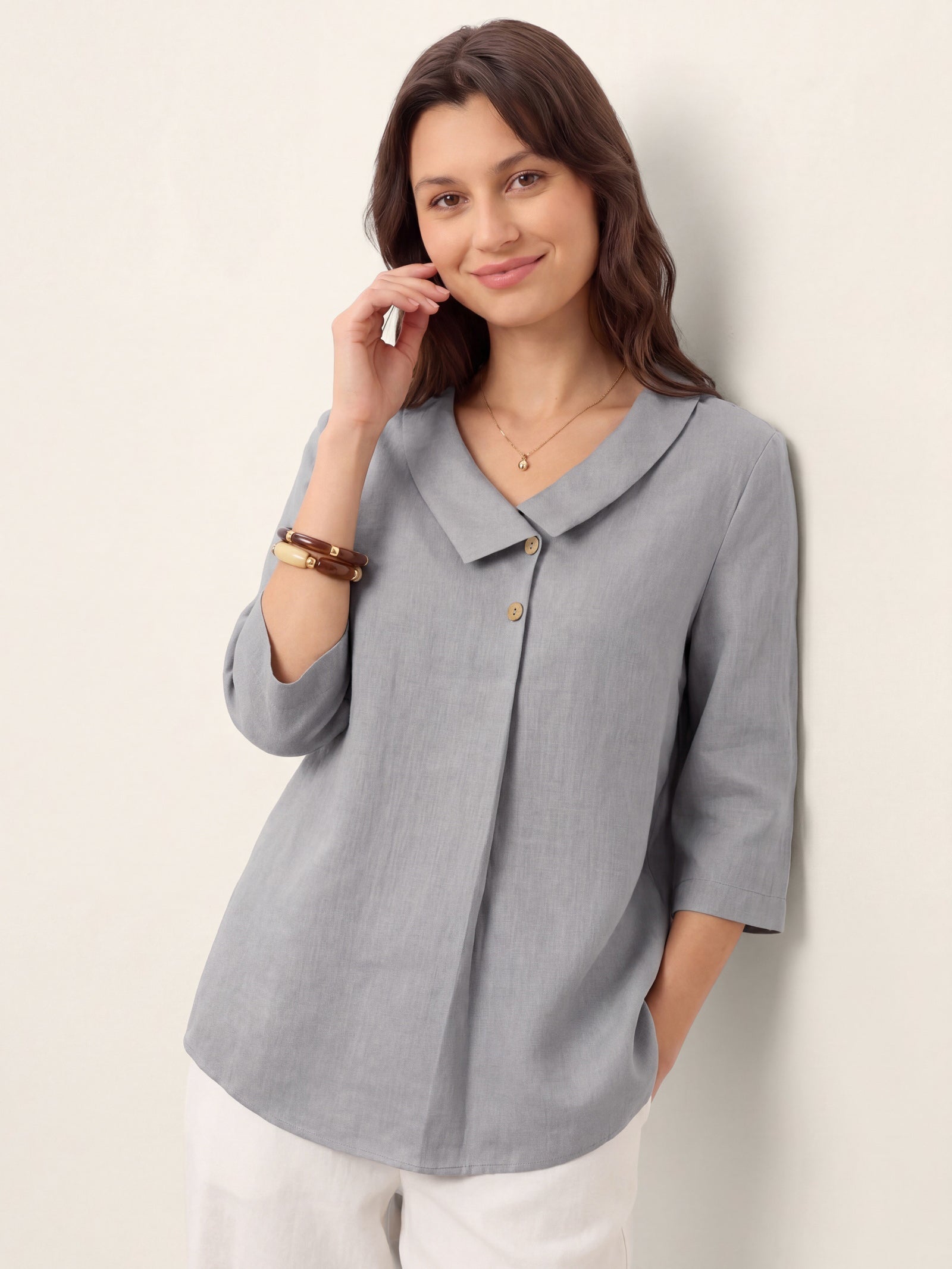 Ottilie | Linen Asymmetric Collar Top