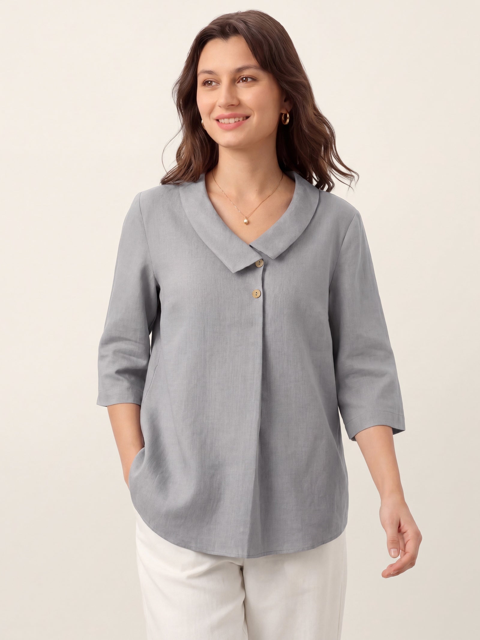 Ottilie | Linen Asymmetric Collar Top