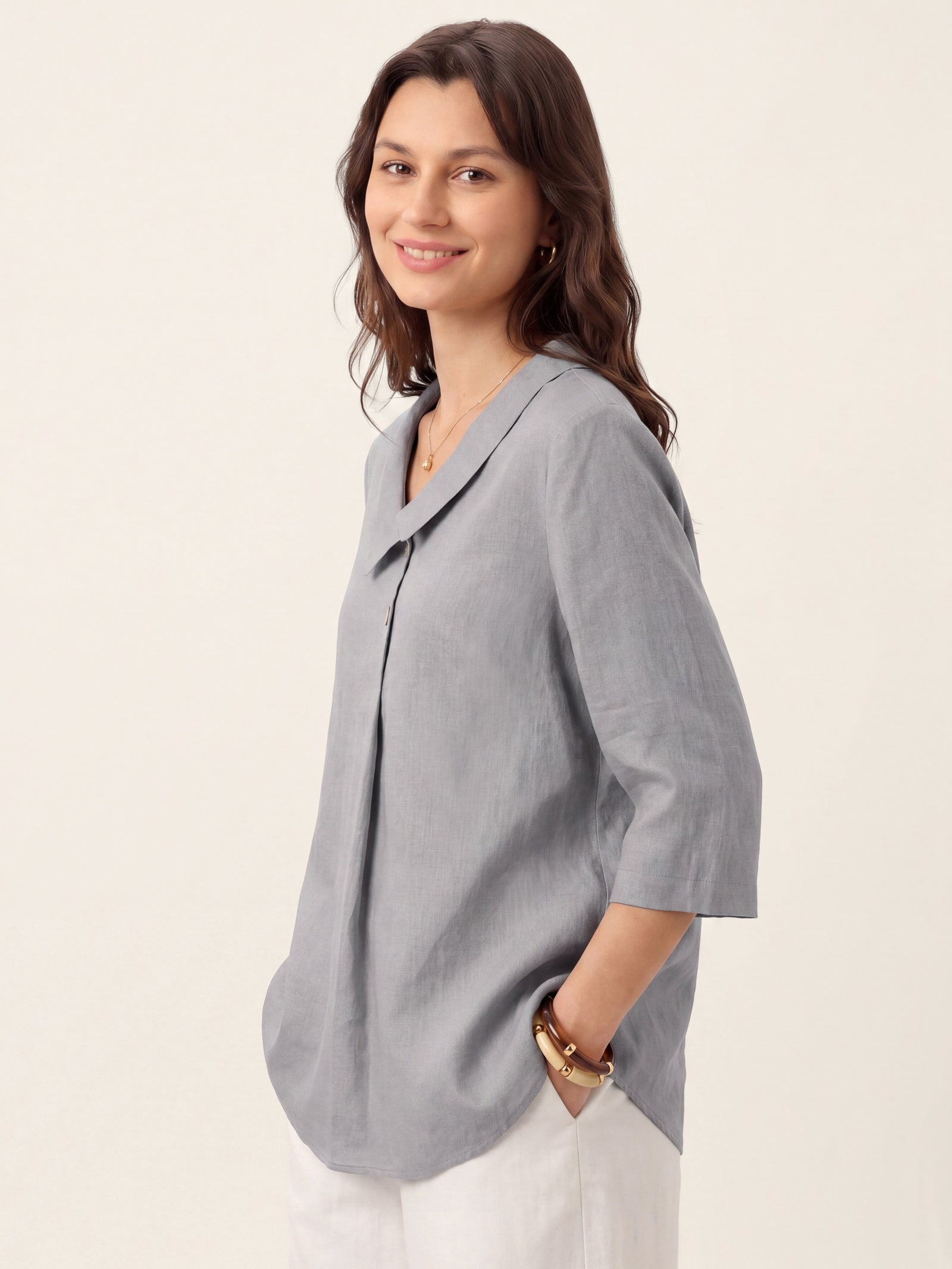 Ottilie | Linen Asymmetric Collar Top