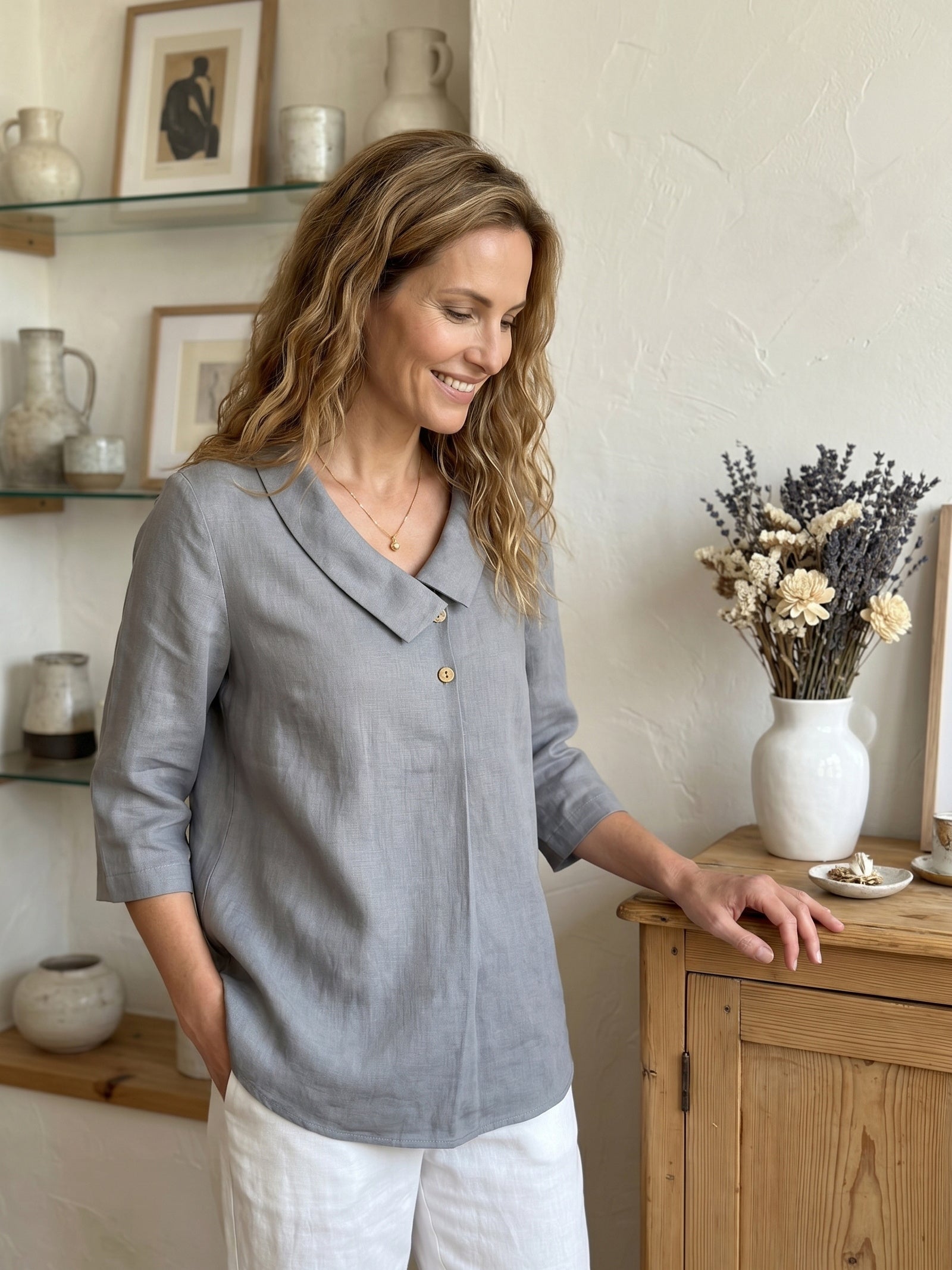 Ottilie | Linen Asymmetric Collar Top