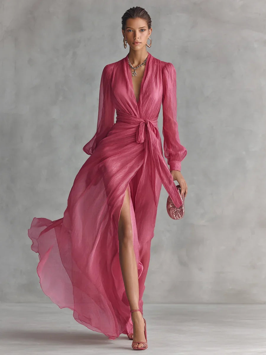 Mercedes | V-Neck Chiffon Maxi Dress