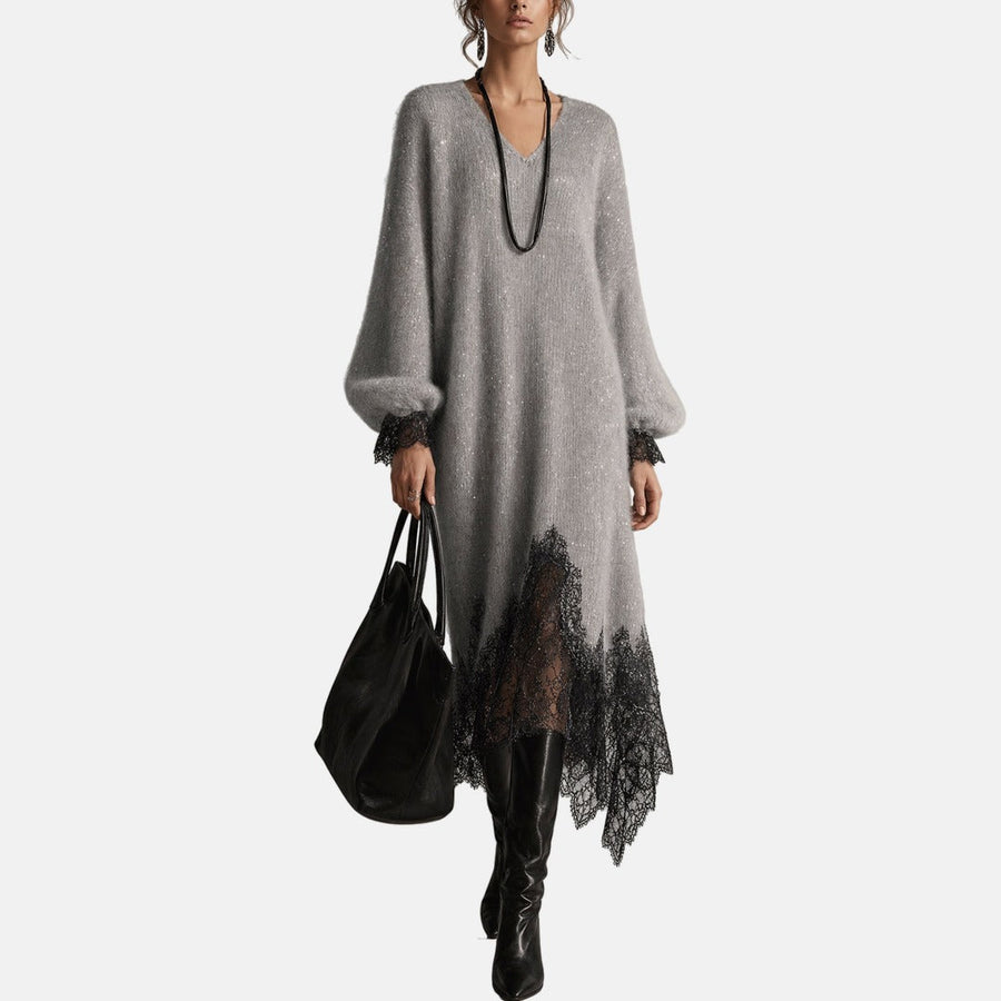 Mireille | Sparkle Knit Dress with Lace Trim