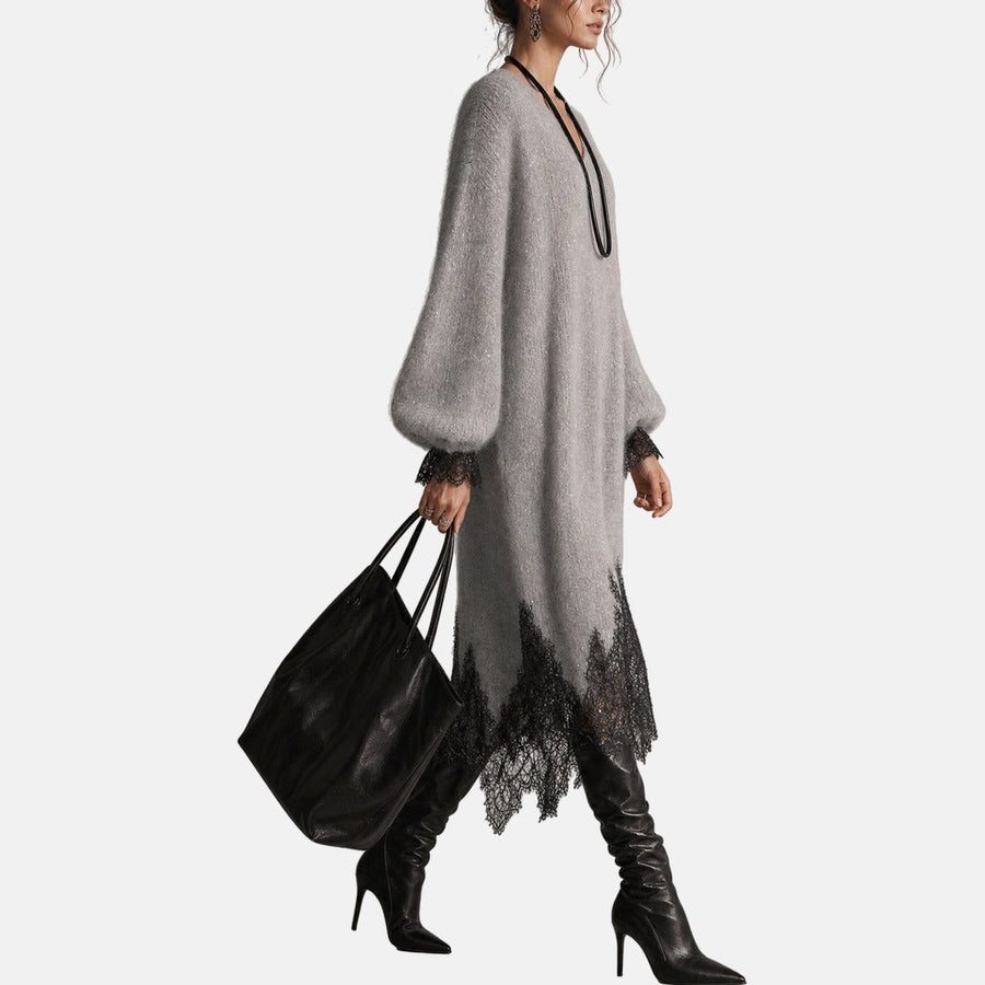 Mireille | Sparkle Knit Dress with Lace Trim