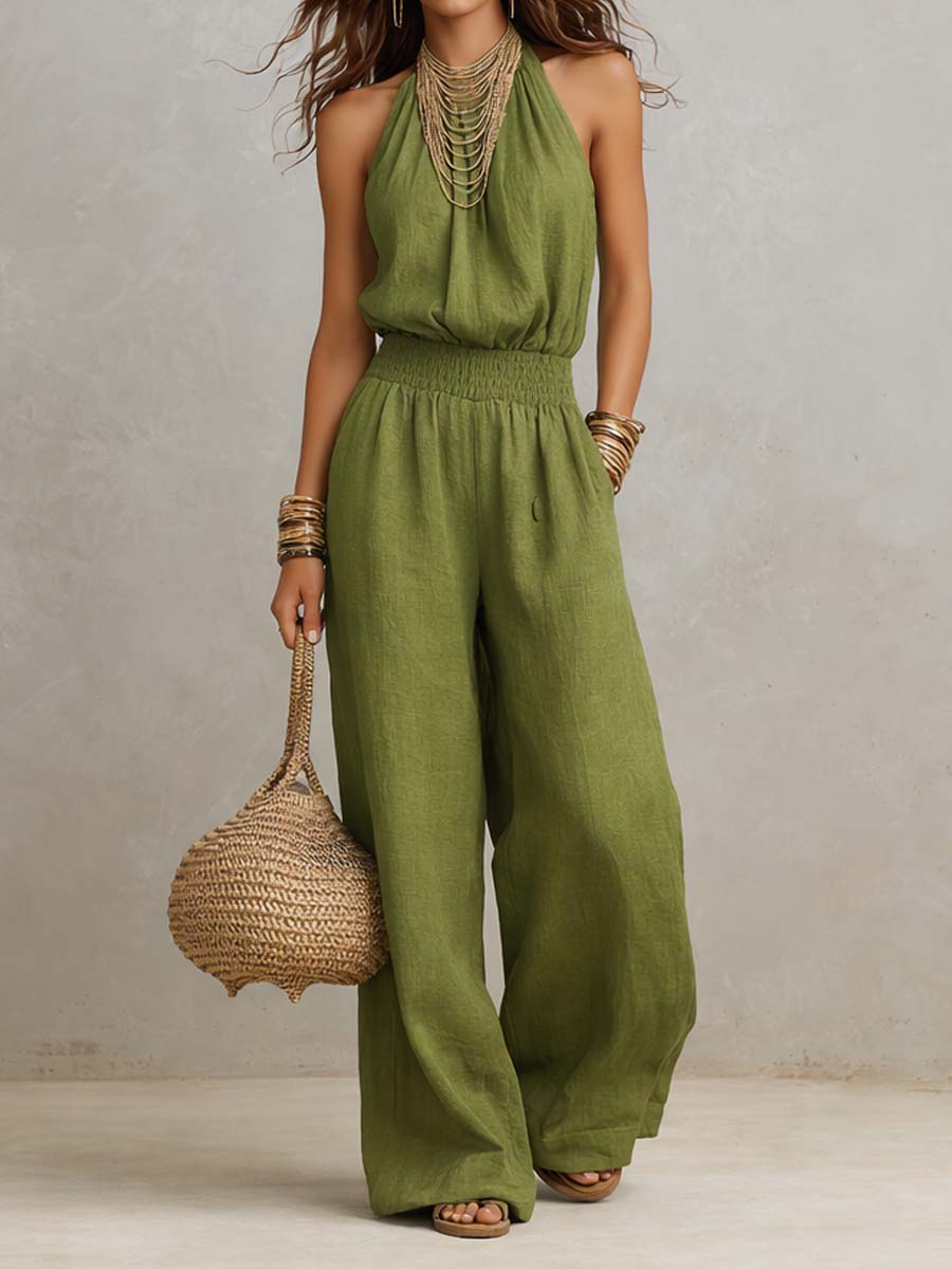 Aveline™ | Halterneck Linen Blend Jumpsuit