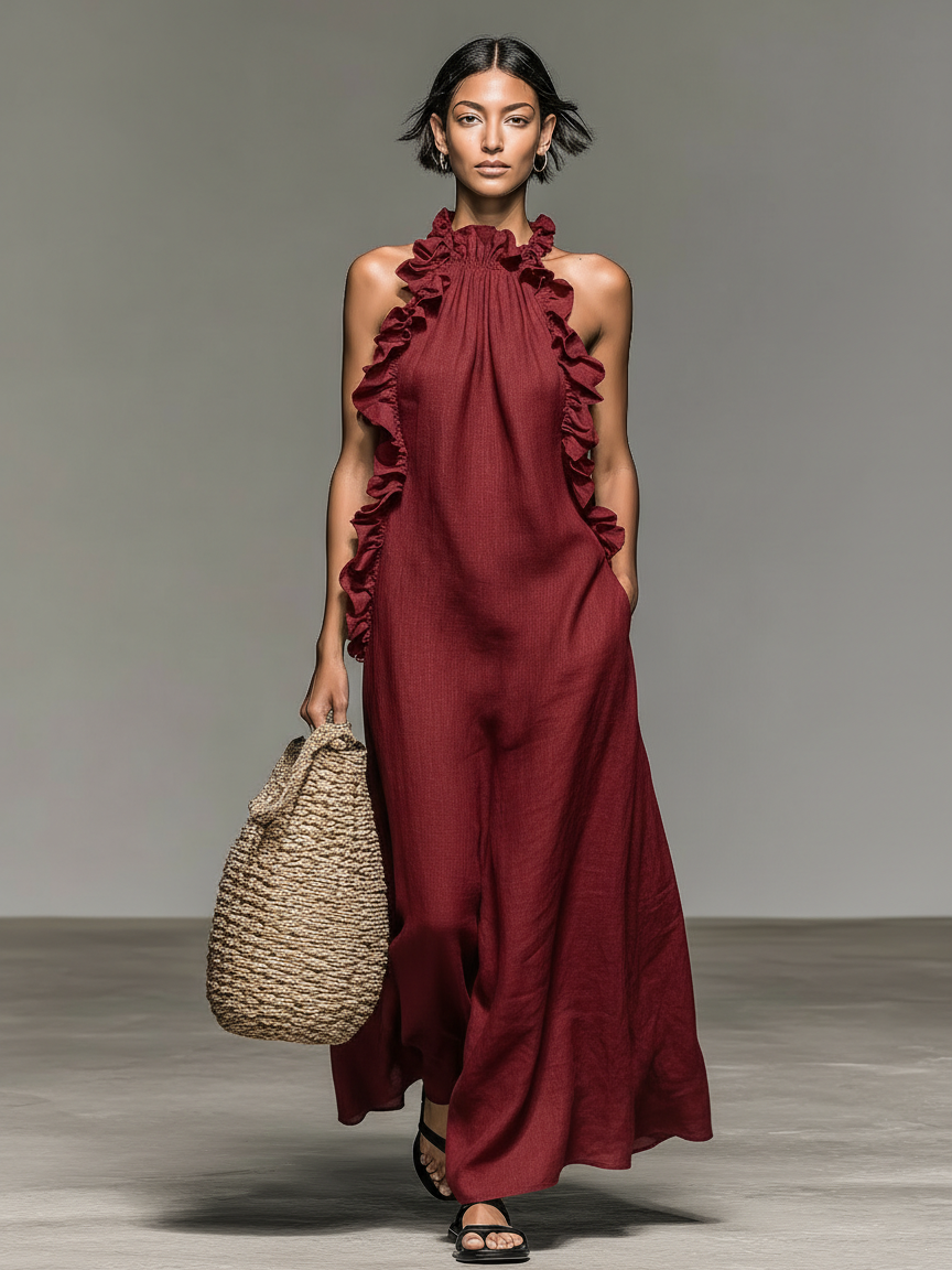 Esméa™ | Ruffle-Trim Linen-Blend Jumpsuit