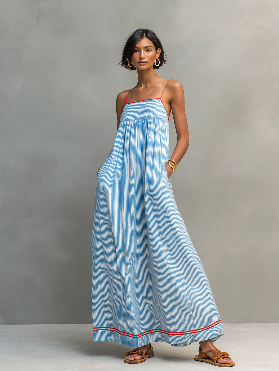Aveline™ | Mediterranean Stripe Maxi Dress