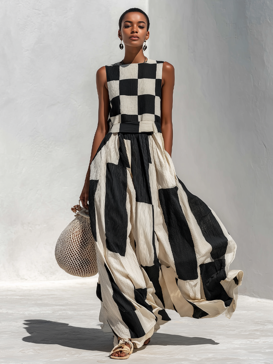 Elira™ | Contemporary Contrast Maxi Dress