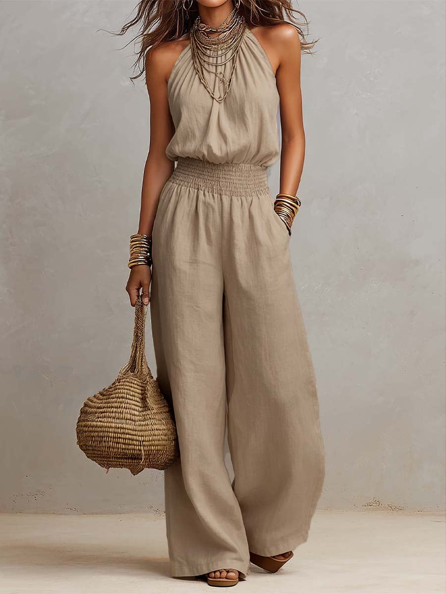Aveline™ | Halterneck Linen Blend Jumpsuit