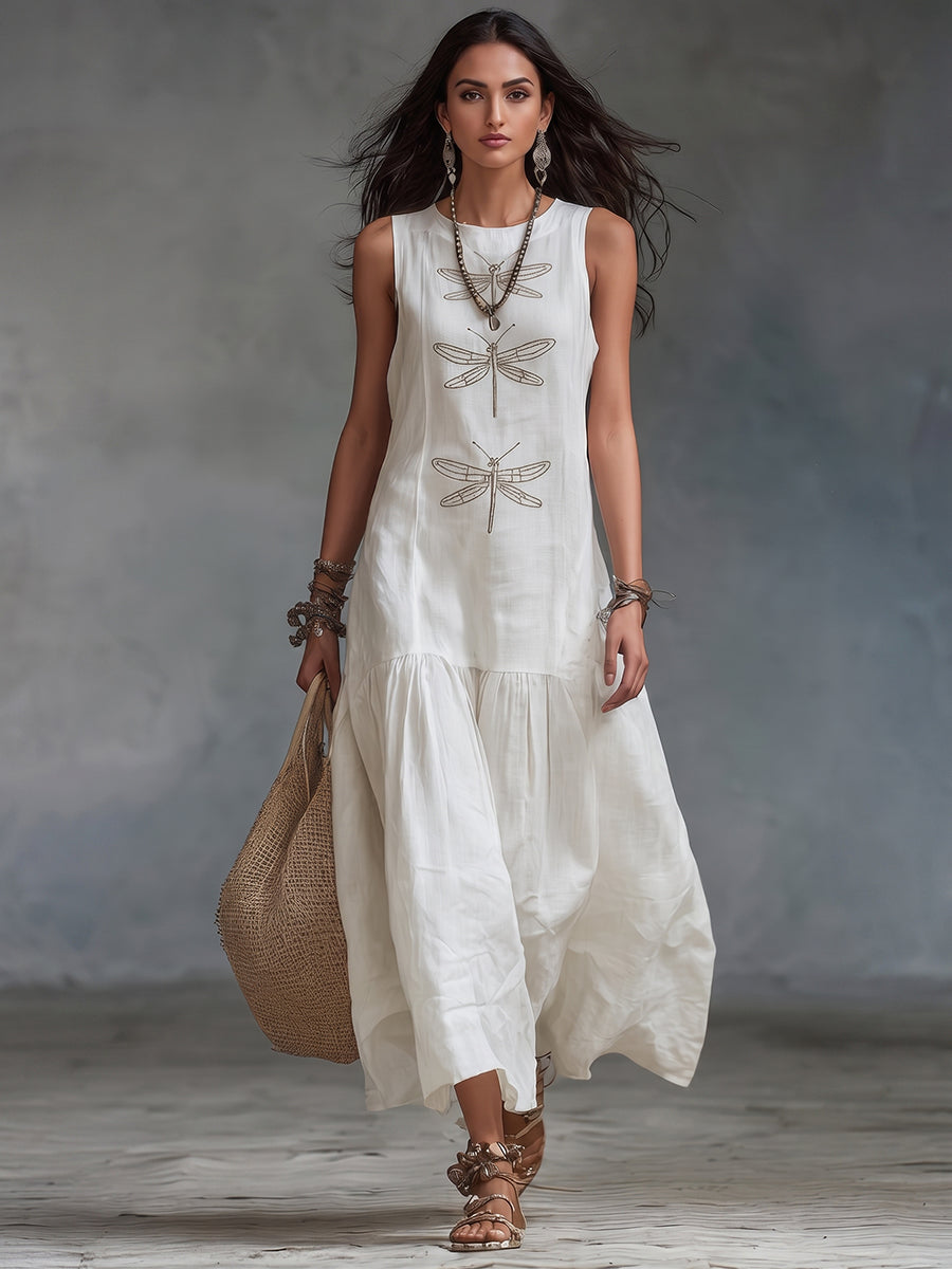 Elara™ | Dragonfly Linen Blend Maxi Dress