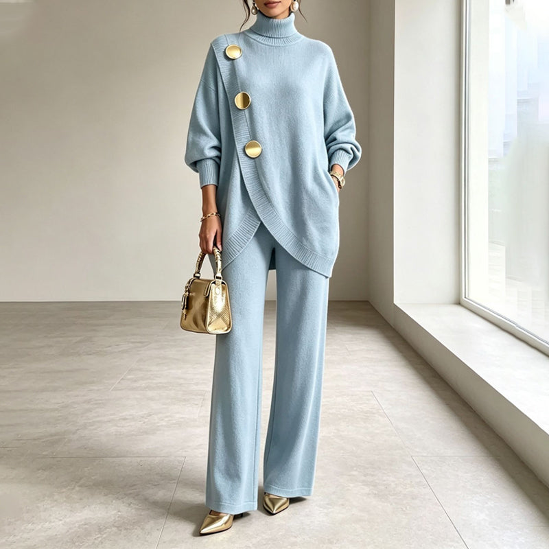 Noa | Turtleneck Knit Set with Wide-Leg Pants
