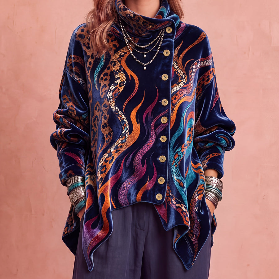 Isolde | Draped High Neck Printed Top