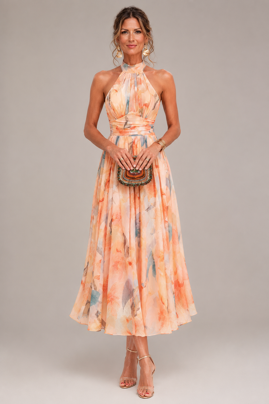 Aurora™ | Watercolour Halter Maxi Dress