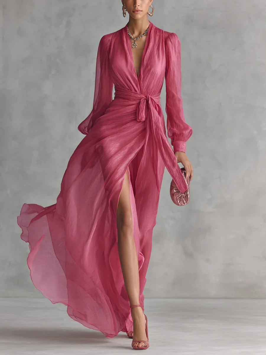Mercedes | V-Neck Chiffon Maxi Dress