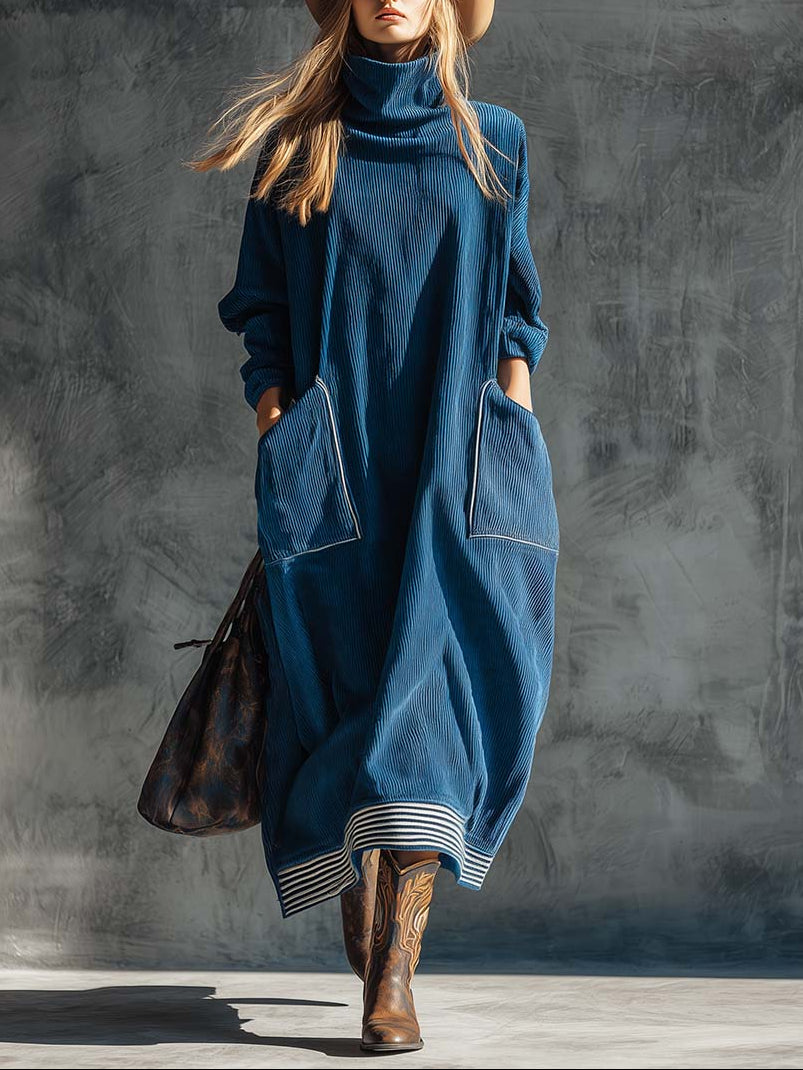 Winifred | Vintage High Collar Midi Dress with Pockets