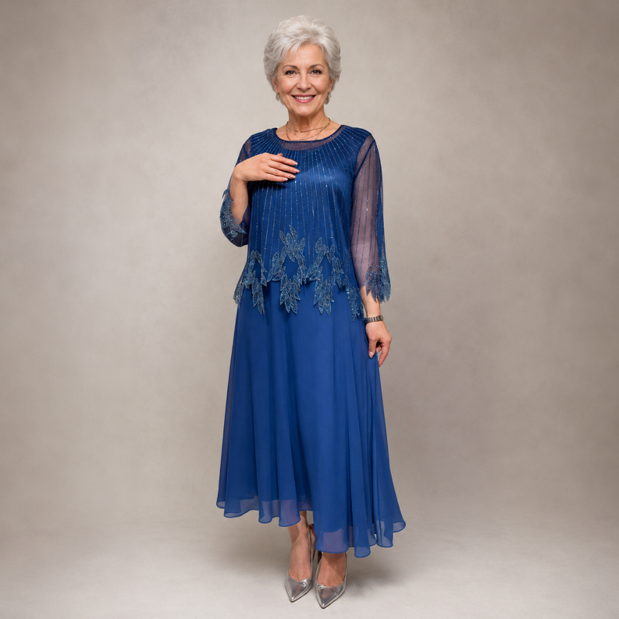 Clarimond™ | Embellished Sheer-Sleeve Occasion Dress