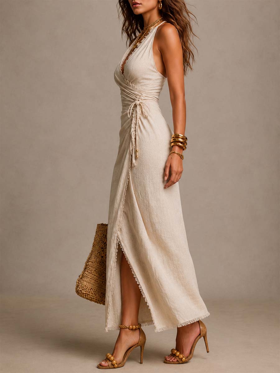 Juliette | Lace V-Neck Wrap Midi Dress