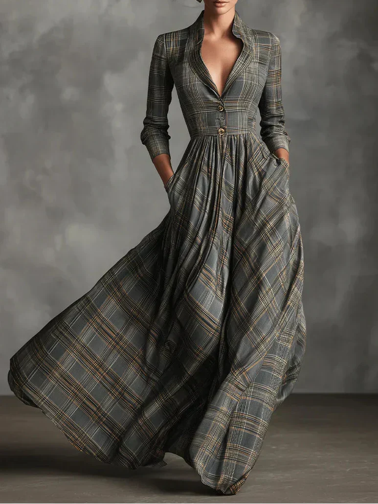Evy | Plaid Button-Front Maxi Dress