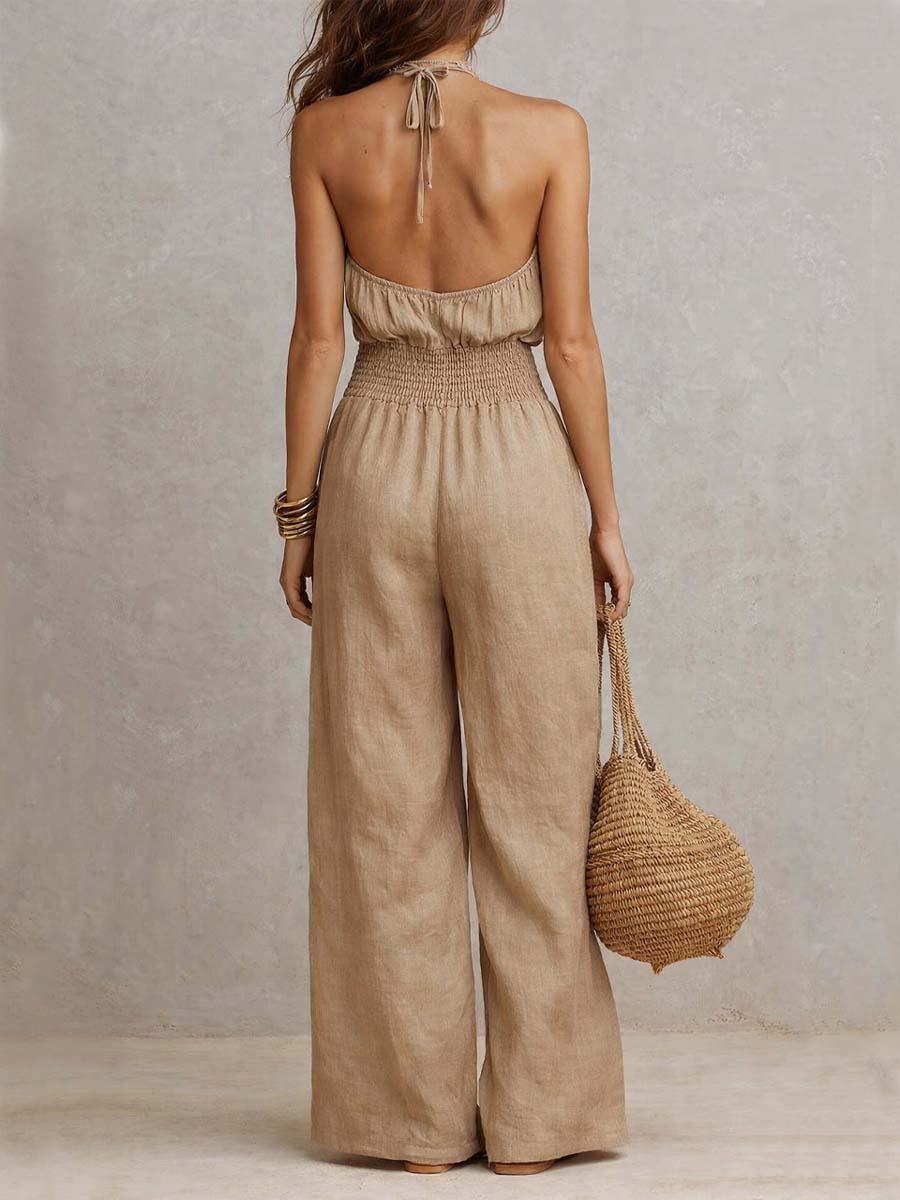 Aveline™ | Halterneck Linen Blend Jumpsuit