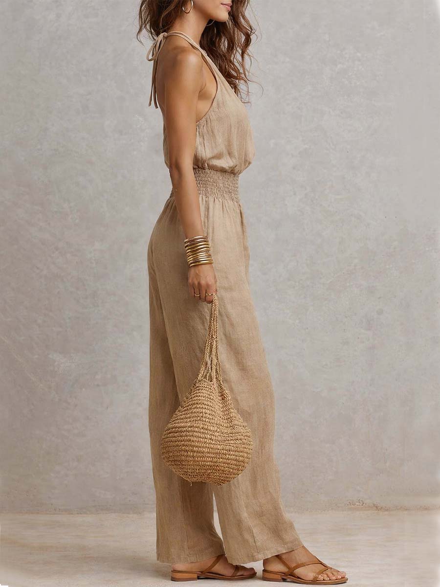 Aveline™ | Halterneck Linen Blend Jumpsuit