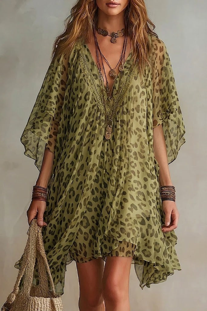 Aurore | Flowing Chiffon Leopard Print Dress