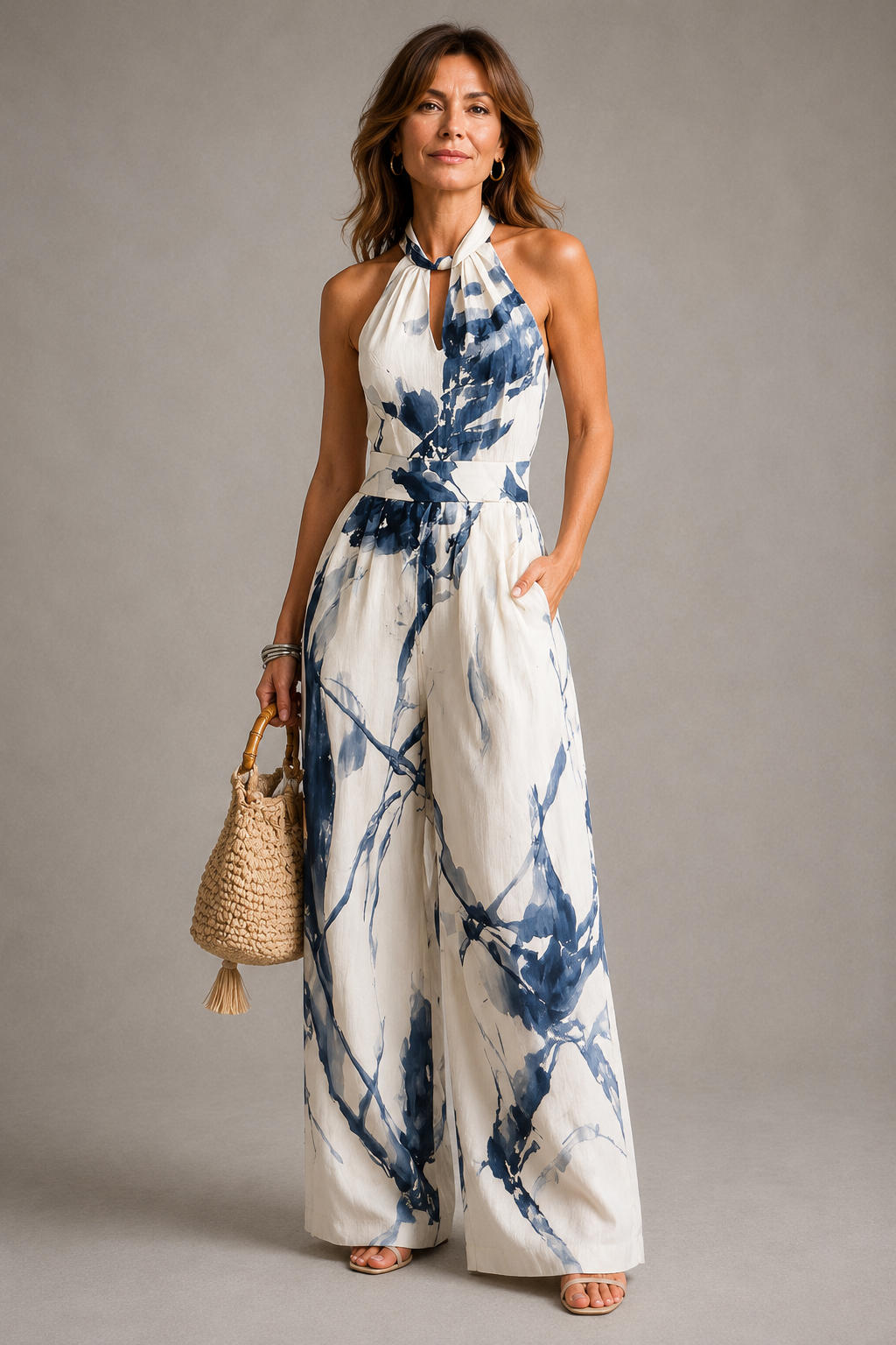 Bianca | Artistic Print Halter Jumpsuit