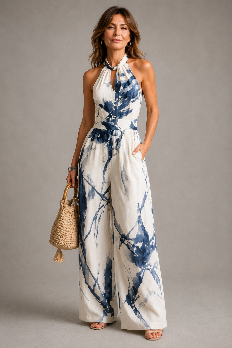 Bianca | Artistic Print Halter Jumpsuit