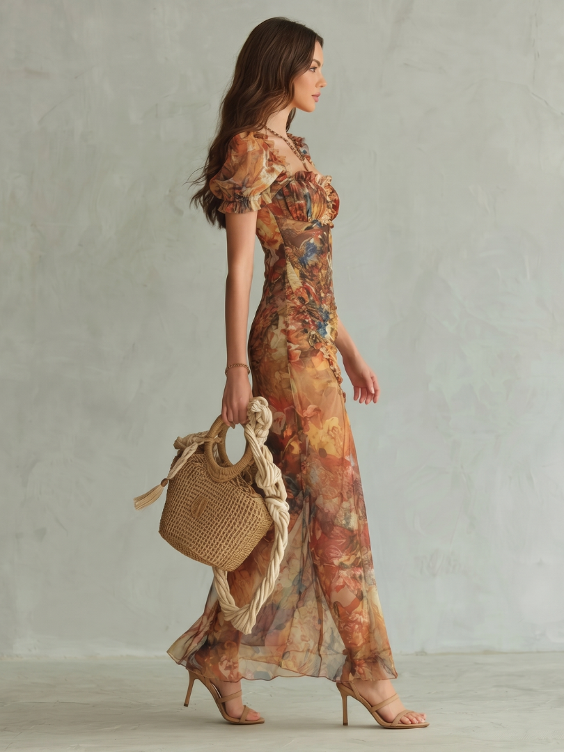 Virelle™ | Watercolour Floral Ruched Midi Dress