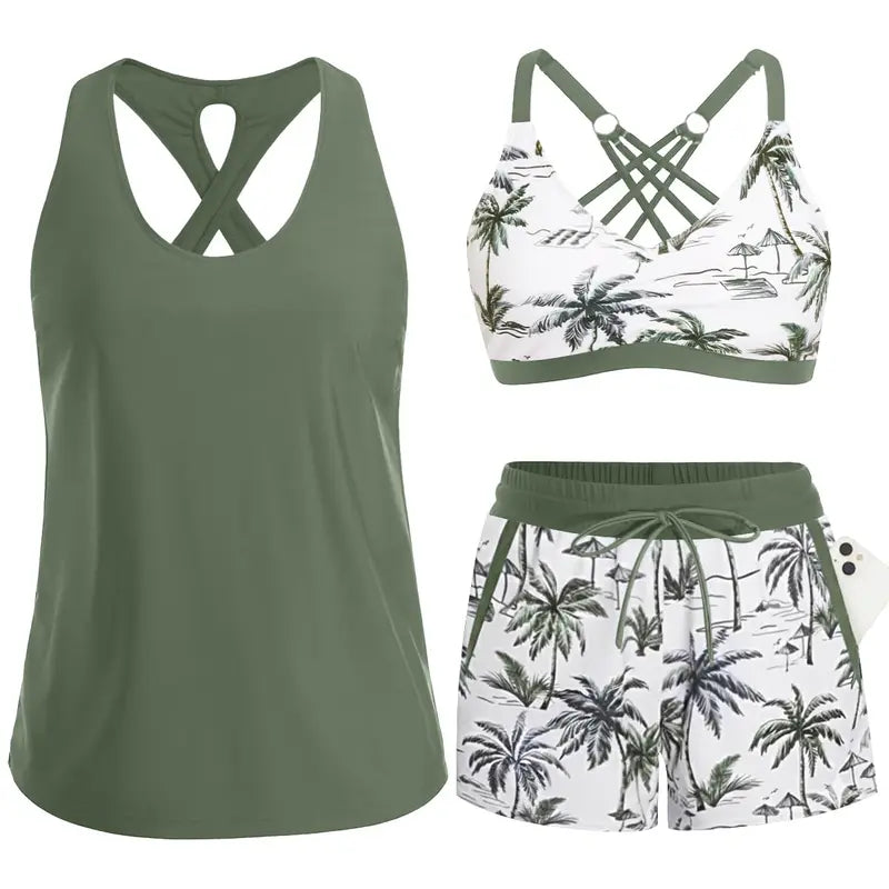 ARABELLA | SPORTY THREE-PIECE TANKINI SET WITH POCKETS