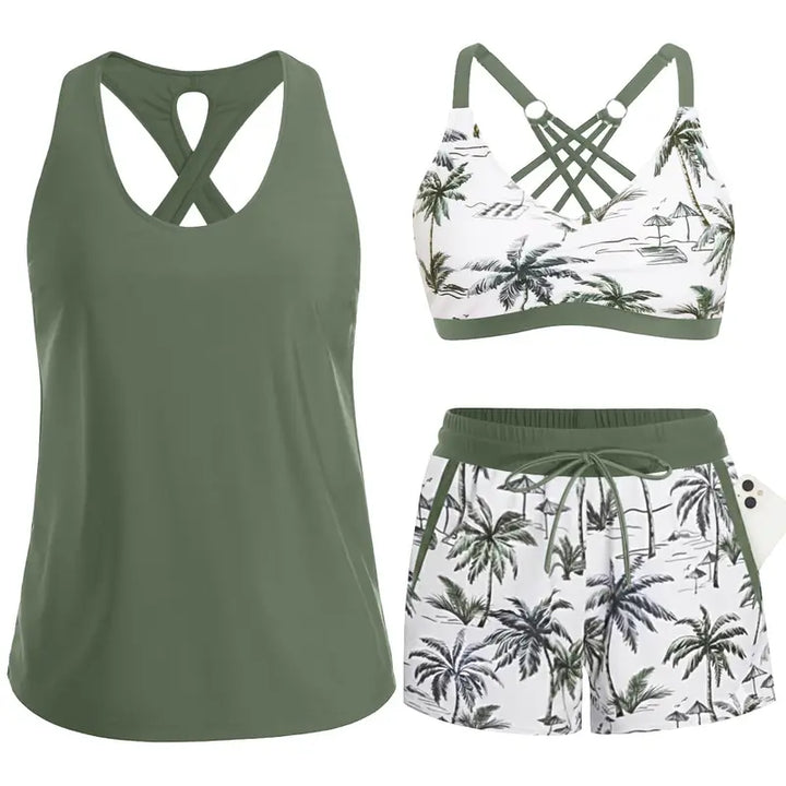 ARABELLA | SPORTY THREE-PIECE TANKINI SET WITH POCKETS